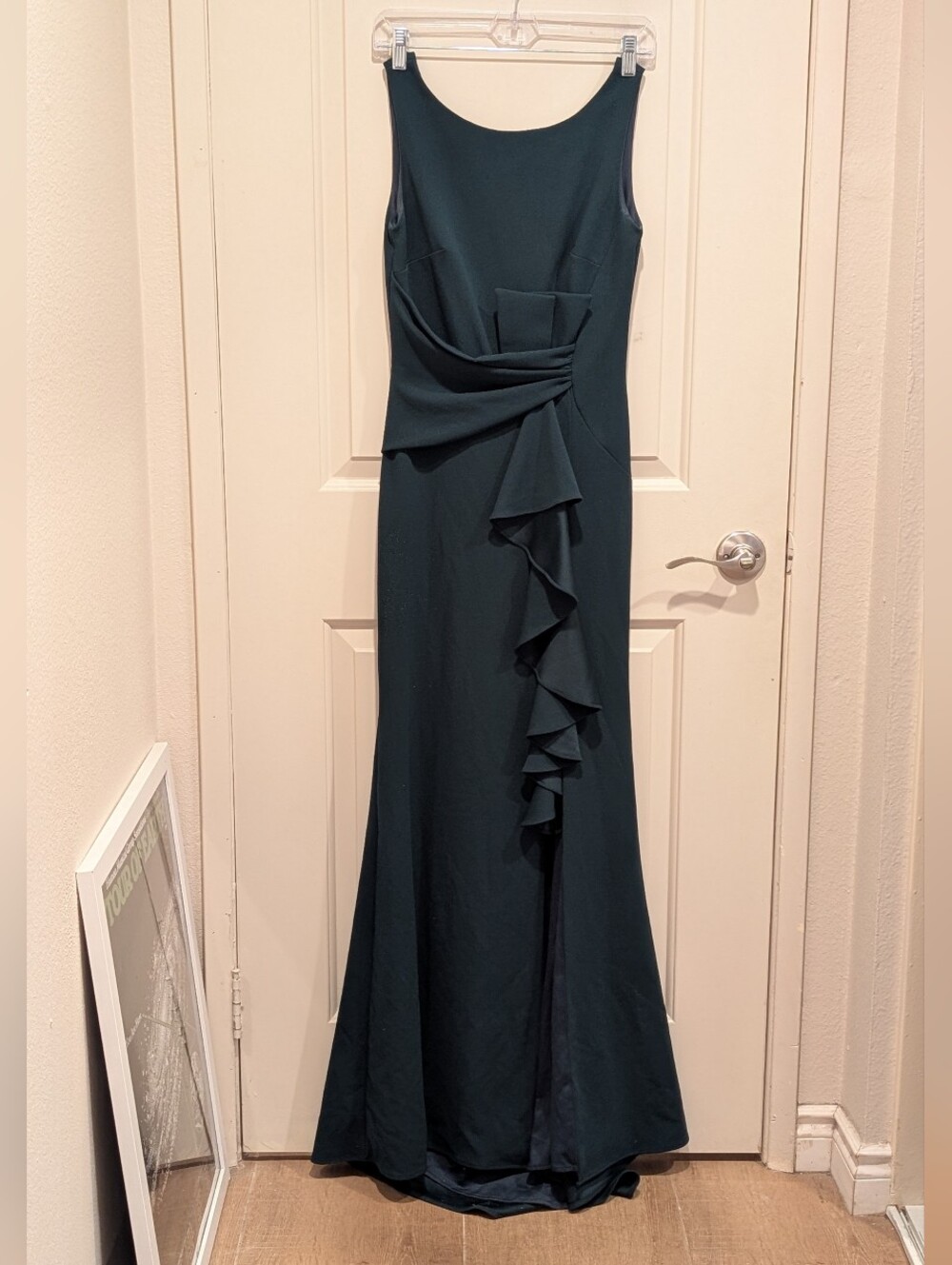 Betsy Adam Sleeveless Teal Ruffle-Front Maxi Dress Size 2